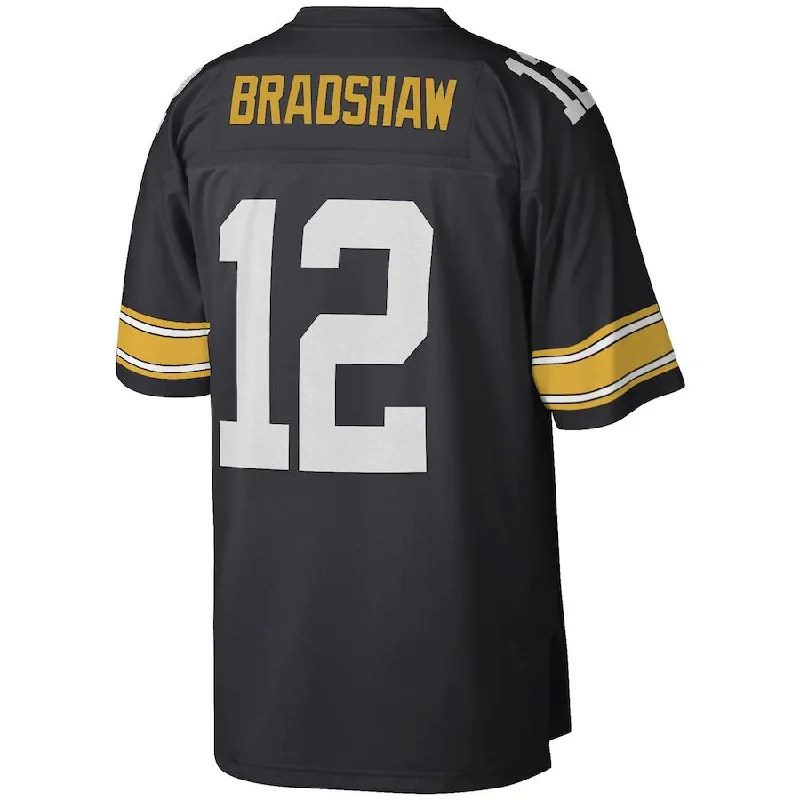 P.Steelers #12 Terry Bradshaw Mitchell & Ness Black Legacy Replica Jersey Stitched American Football Jerseys-NFL Pro-Level Jerseys -