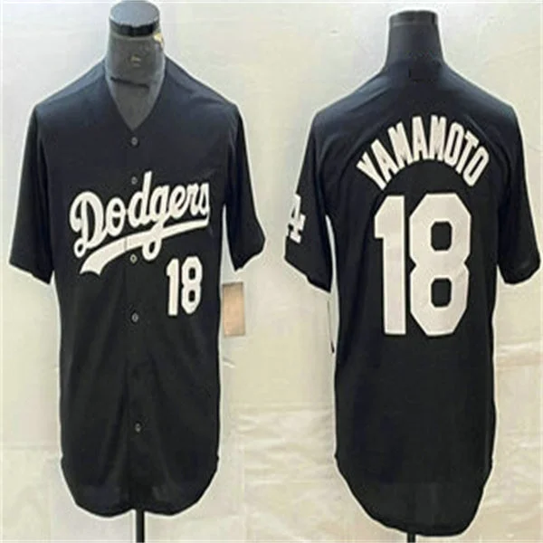 Los Angeles Dodgers #18 Yoshinobu Yamamoto Black Home Authentic Patch Jersey Baseball Jerseys-NBA Men's Authentic Jerseys -