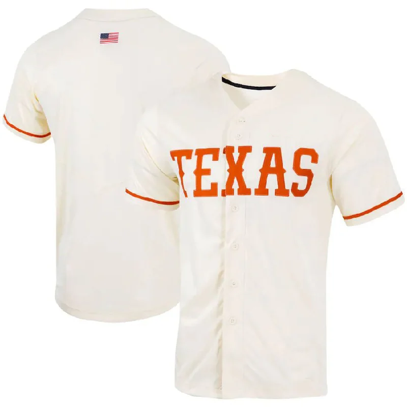 T.Longhorns Replica Full-Button Baseball Jersey Natural Stitched American College Jerseys-NBA Nike Jerseys -