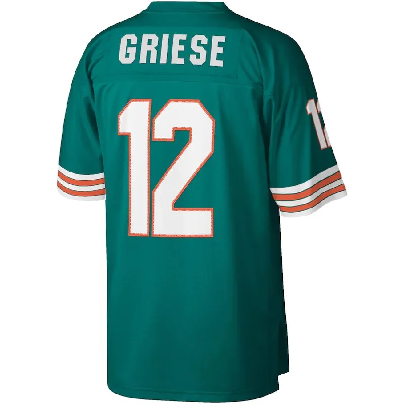 M.Dolphins #12 Bob Griese Mitchell & Ness Aqua 1972 Legacy Replica Jersey Stitched American Football Jerseys-NFL Big & Tall Football Jerseys -