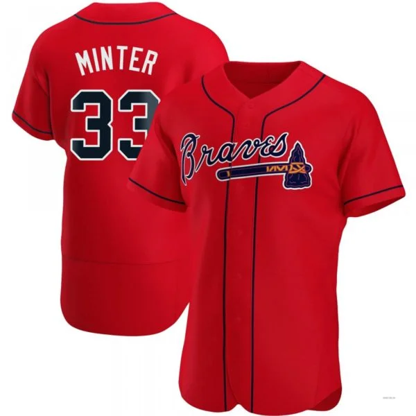 Atlanta Braves #33 A.J. Minter Red Alternate Jersey Stitches Baseball Jerseys-NBA Authentic Player Jerseys -