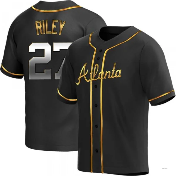 Atlanta Braves #27 Austin Riley Black Golden Alternate Jersey Stitches Baseball Jerseys-NBA Limited Edition Jerseys -