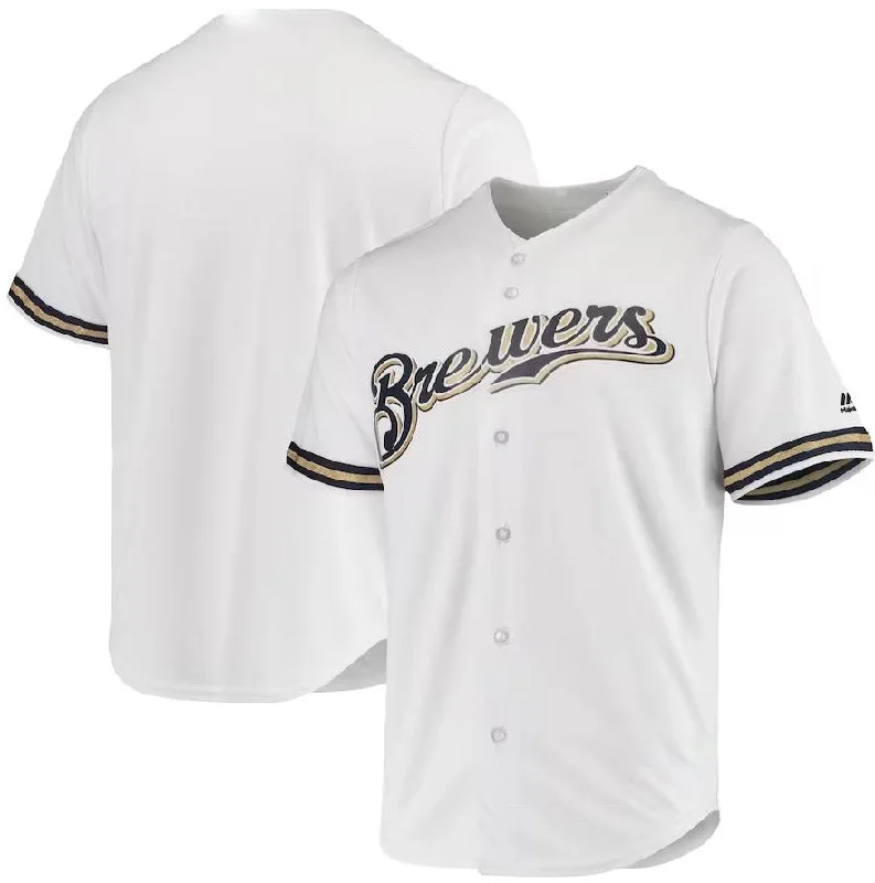 Milwaukee Brewers White Majestic Team Official Jersey Baseball Jersey-NBA Home & Away Jerseys -