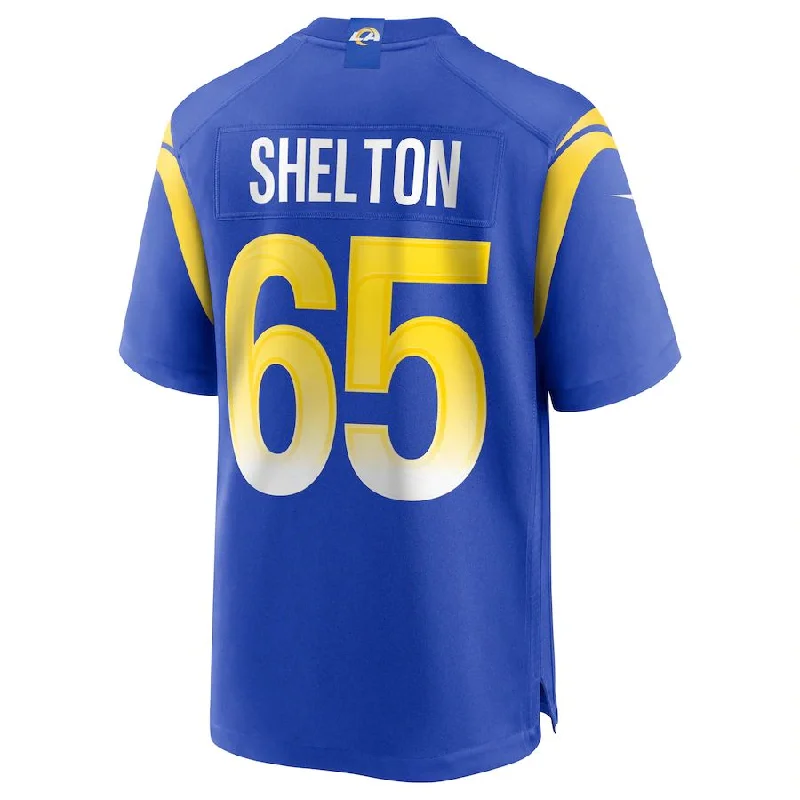 LA.Rams #65 Coleman Shelton Royal Game Jersey Stitched American Football Jerseys-NFL Lightweight Football Jerseys -