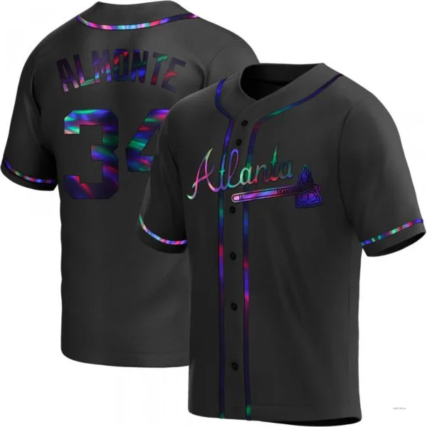 Atlanta Braves #34 Abraham Almonte Black Holographic Alternate Jersey Stitches Baseball Jerseys-NBA Limited Edition Jerseys -