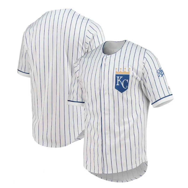 Kansas City Royals True-Fan White Royal Pinstripe Jersey Baseball Jerseys-NBA Statement Jerseys -