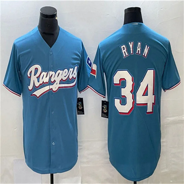 Los Angeles Dodgers #34 Nolan Ryan Blue Home Authentic Patch Jersey Baseball Jerseys-NBA Short Sleeve Jerseys -