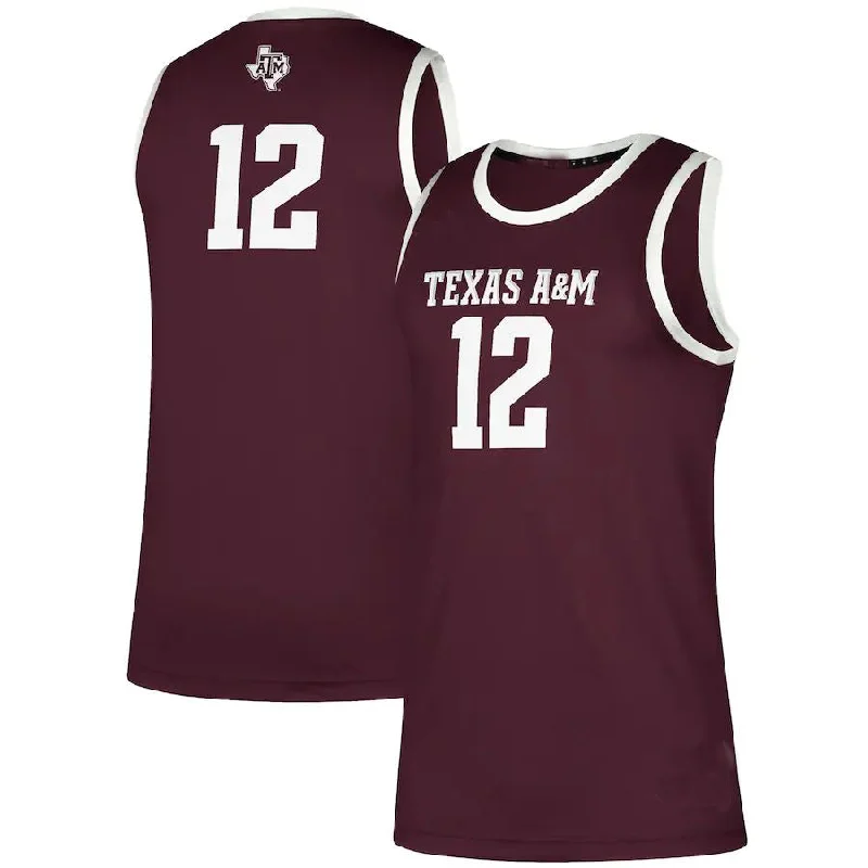 #12 T.A&M Aggies Swingman Jersey Maroon Stitched American College Jerseys-NBA Home & Away Jerseys -