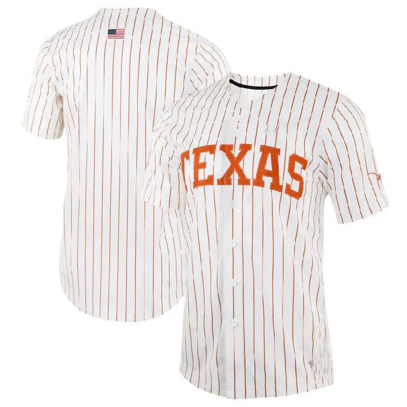 T.Longhorns Pinstripe Replica Full-Button Baseball Jersey White Stitched American College Jerseys-NBA Summer League Jerseys -