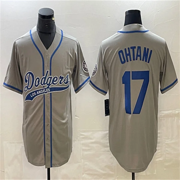 Los Angeles Dodgers #17 Shohei Ohtani Gray Home Authentic Patch Jersey Baseball Jerseys-NBA Player Name & Number Jerseys -