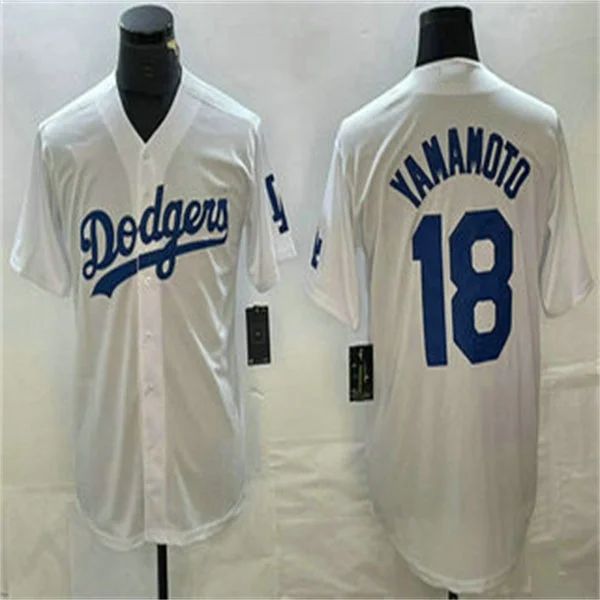 Los Angeles Dodgers #18 Yoshinobu Yamamoto White Home Authentic Patch Jersey Baseball Jerseys-NBA Men's Authentic Jerseys -