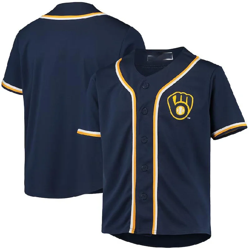 Milwaukee Brewers Navy Team Jersey Baseball Jersey-NBA Swingman Jerseys -