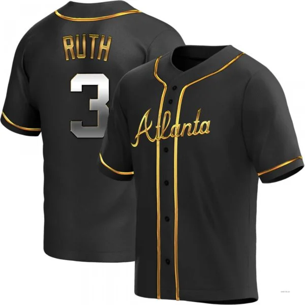 Atlanta Braves #3 Babe Ruth Black Golden Alternate Jersey Stitches Baseball Jerseys-NBA All-Star Game Jerseys -