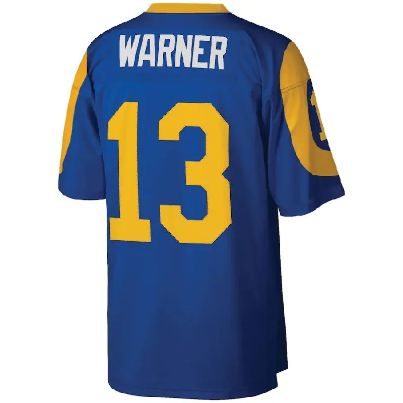 LA.Rams #13 Kurt Warner Mitchell & Ness Royal Legacy Replica Jersey Stitched American Football Jerseys-NFL Lightweight Football Jerseys -