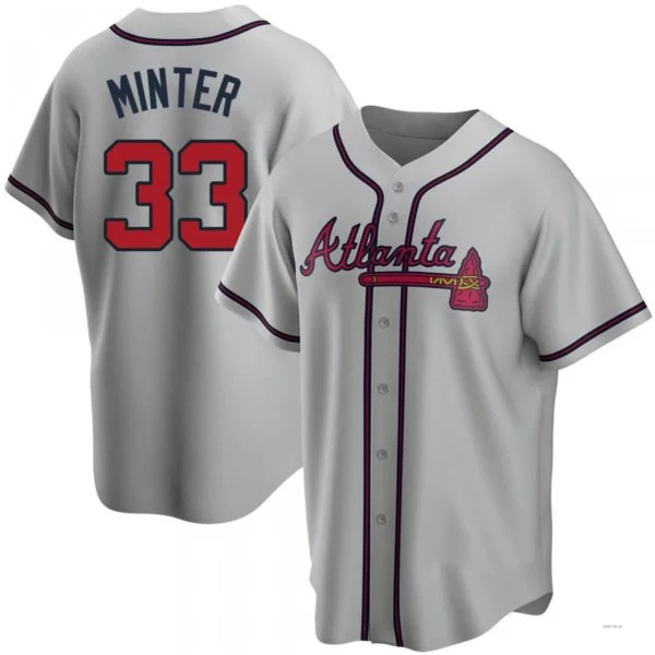 Atlanta Braves #33 A.J. Minter Gray Road Jersey Stitches Baseball Jerseys-NBA Hall of Fame Jerseys -