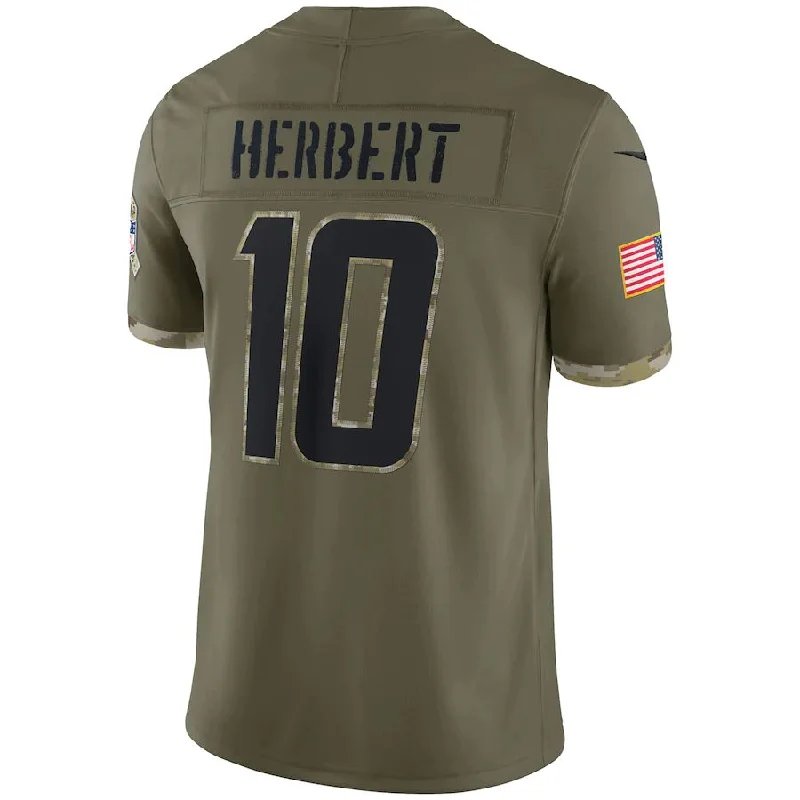 LA.Chargers #10 Justin Herbert Olive 2022 Salute To Service Limited Jersey Stitched American Football Jerseys-NFL Game-Worn Jerseys -