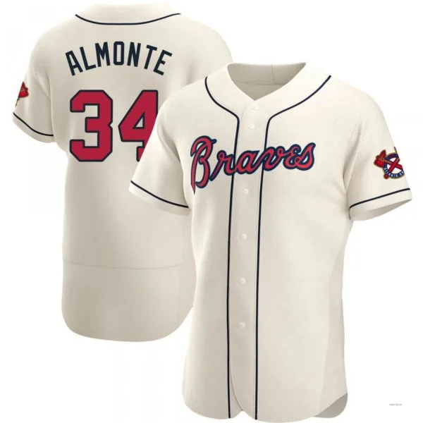 Atlanta Braves #34 Abraham Almonte Cream Alternate Stitches Baseball Jerseys-NBA Summer League Jerseys -