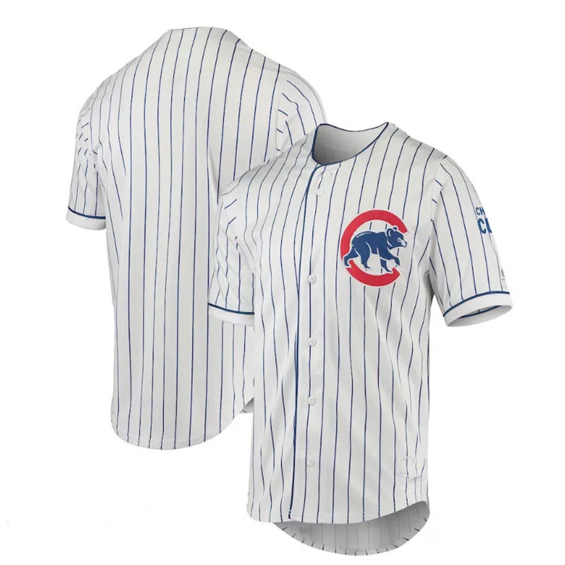 Chicago Cubs True-Fan White Royal Pinstripe Jersey Baseball Jerseys-NBA Personalized Jerseys -