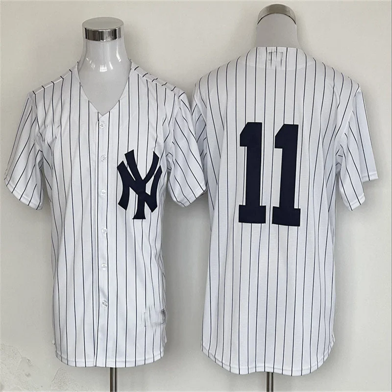 New York Yankees #11 White Home Replica Player Name Jersey Baseball Jerseys-NBA Summer League Jerseys -