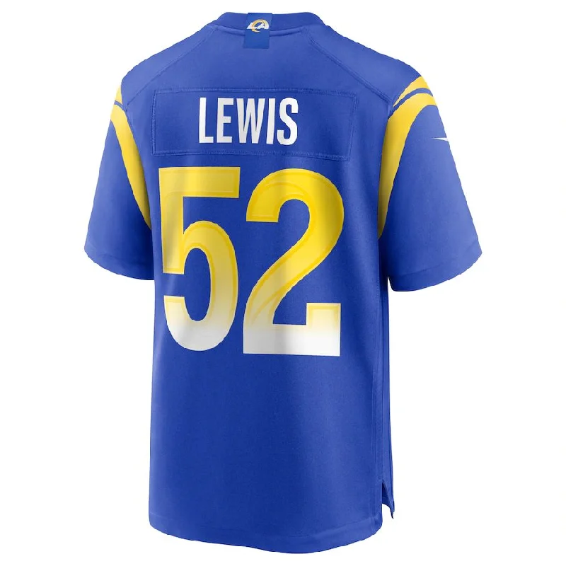 LA.Rams #52 Terrell Lewis Royal Game Jersey Stitched American Football Jerseys-NFL Autographed Jerseys -