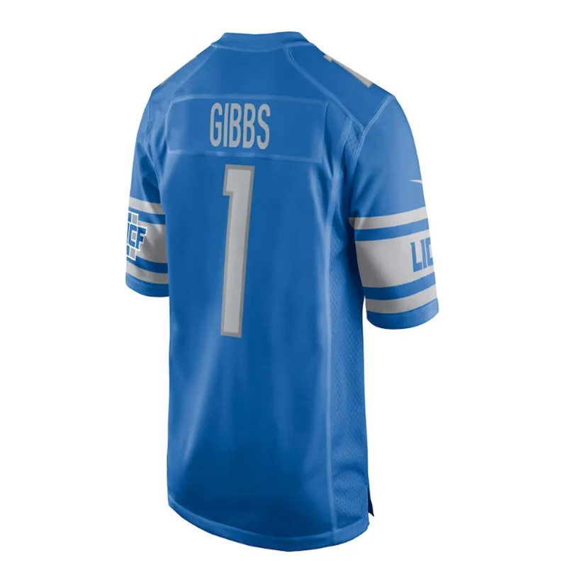 D.Lions #1 Jahmyr Gibbs 2023 Draft First Round Pick Game Jersey - Blue Stitched American Football Jerseys-NFL Retro Team Jerseys -