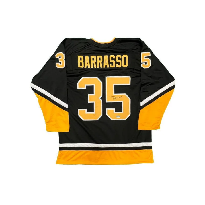 Tom Barrasso Signed Custom Black Hockey Jersey-AFC Official Sideline Gear -